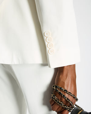 Alexander McQueen White Blazer Jacket and Matching Trousers Set with White Button Details Size IT 42/44 (UK 10/12)