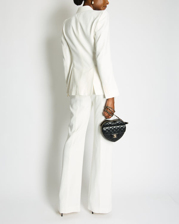 Alexander McQueen White Blazer Jacket and Matching Trousers Set with White Button Details Size IT 42/44 (UK 10/12)