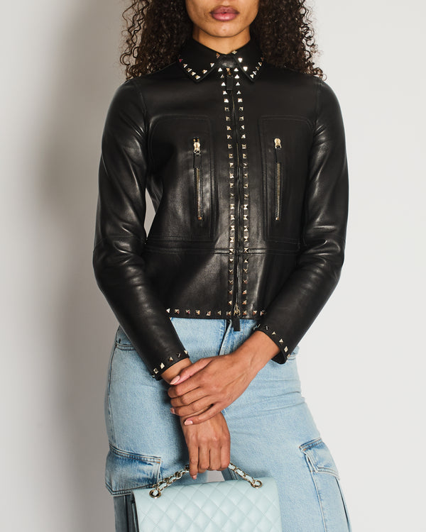 Valentino Black Lambskin Leather Rockstud Jacket Size FR 36 (UK 8) RRP £3,000