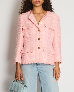 *HOT* Chanel Vintage SS93 Light Pink Tweed Jacket with Gold Bag Button Details Size FR 38/40 (UK 10/12)