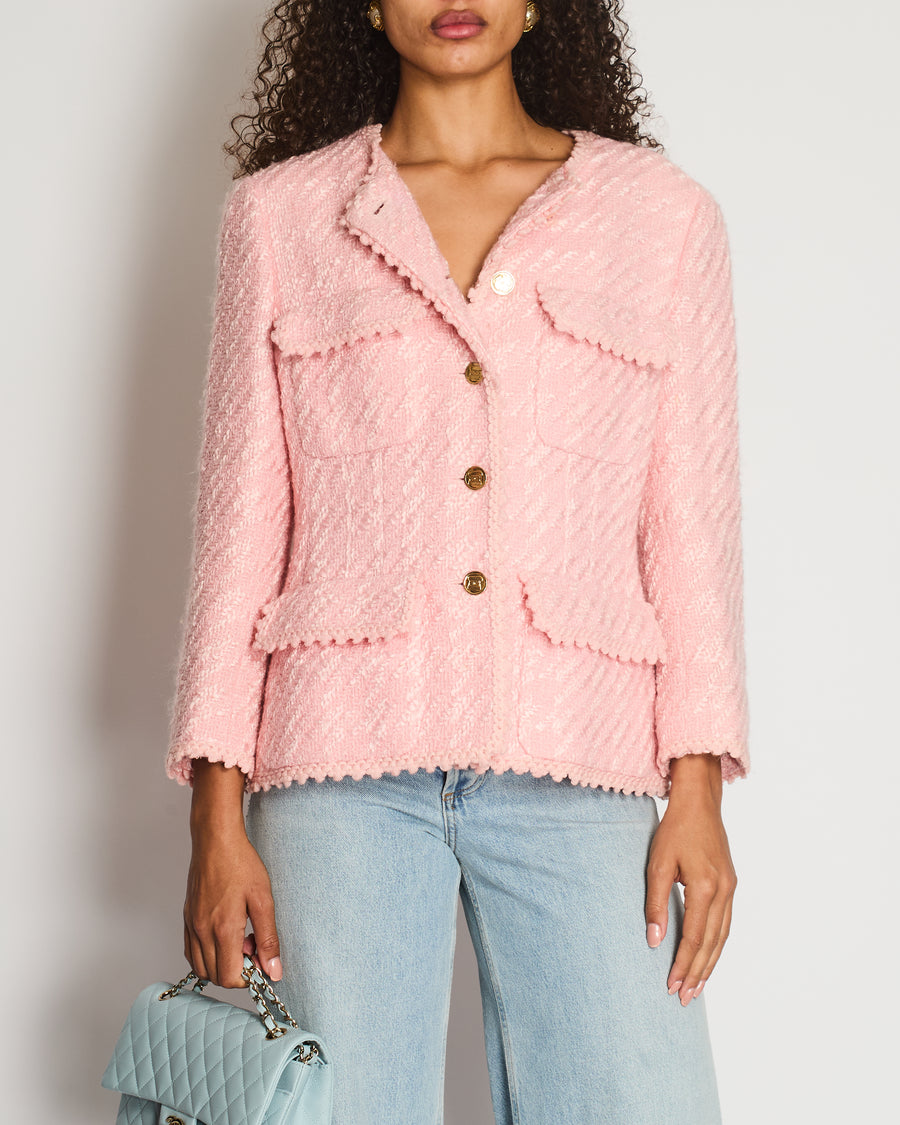 *HOT* Chanel Vintage SS93 Light Pink Tweed Jacket with Gold Bag Button Details Size FR 38/40 (UK 10/12)