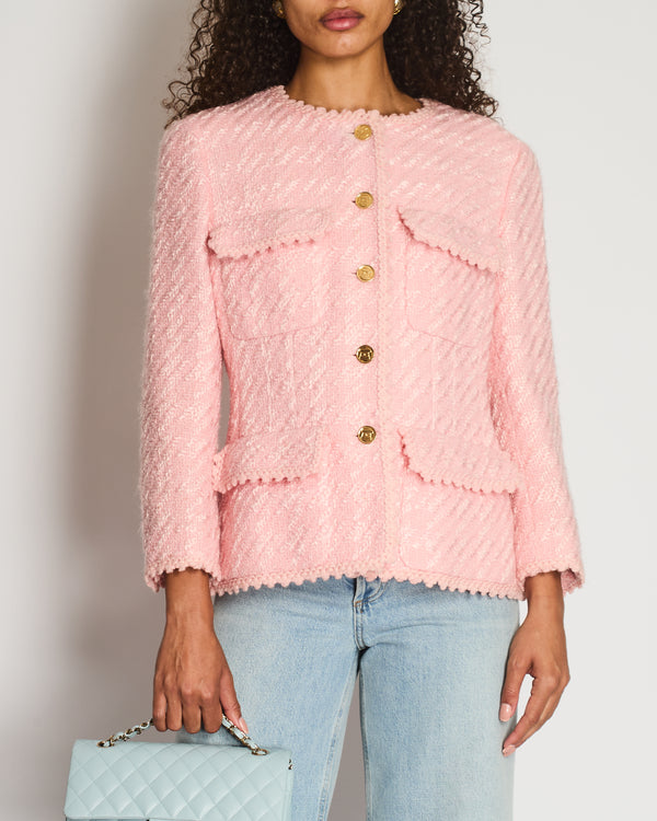*HOT* Chanel Vintage SS93 Light Pink Tweed Jacket with Gold Bag Button Details Size FR 38/40 (UK 10/12)