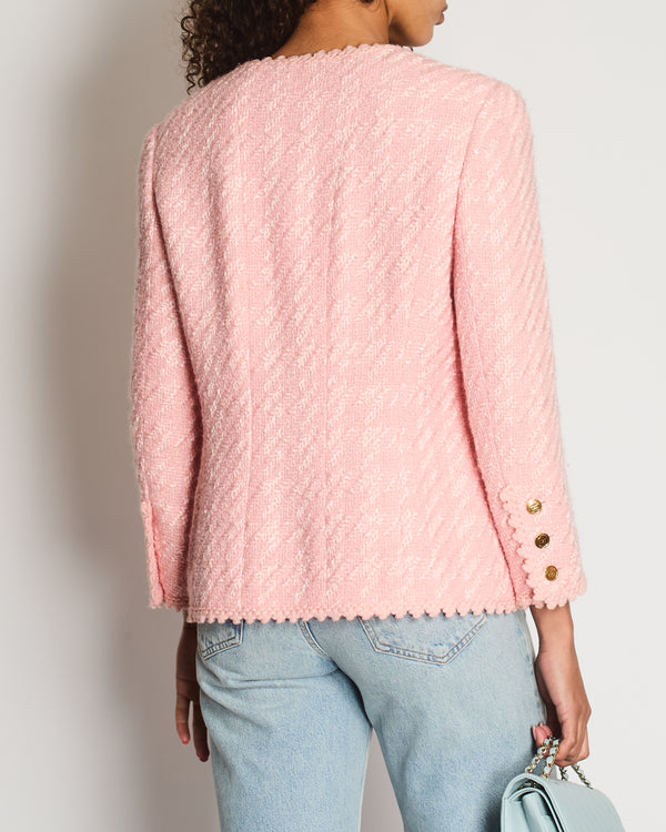 *HOT* Chanel Vintage SS93 Light Pink Tweed Jacket with Gold Bag Button Details Size FR 38/40 (UK 10/12)