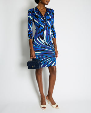 Emilio Pucci Blue & White Patterned Mini Dress with Waist Tie Detail Size IT 40 (UK 8)