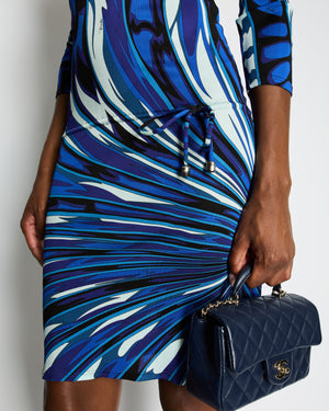 Emilio Pucci Blue & White Patterned Mini Dress with Waist Tie Detail Size IT 40 (UK 8)