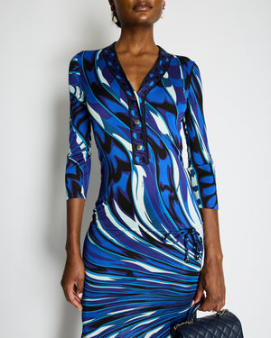 Emilio Pucci Blue & White Patterned Mini Dress with Waist Tie Detail Size IT 40 (UK 8)