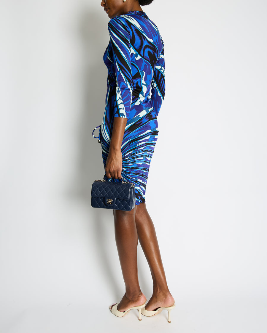 Emilio Pucci Blue & White Patterned Mini Dress with Waist Tie Detail Size IT 40 (UK 8)