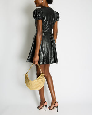Christian Dior Black Leather Mini Short Sleeve Dress with CD Logo Detail Size FR 38 (UK 10)