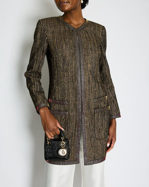 Chanel 10C Cruise Black, Red and Gold Tweed Longline Jacket with Metallic Trim Detail FR 40 (UK 12) RRP £2460