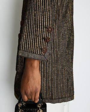 Chanel 10C Cruise Black, Red and Gold Tweed Longline Jacket with Metallic Trim Detail FR 40 (UK 12) RRP £2460