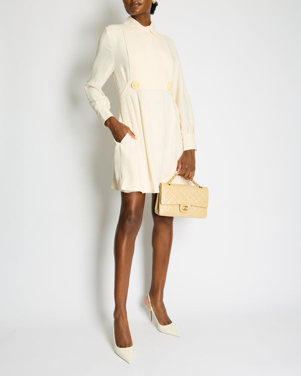 Fendi Cream Long Sleeve Mini Dress with Big Button Details Size IT 40 (UK 8)