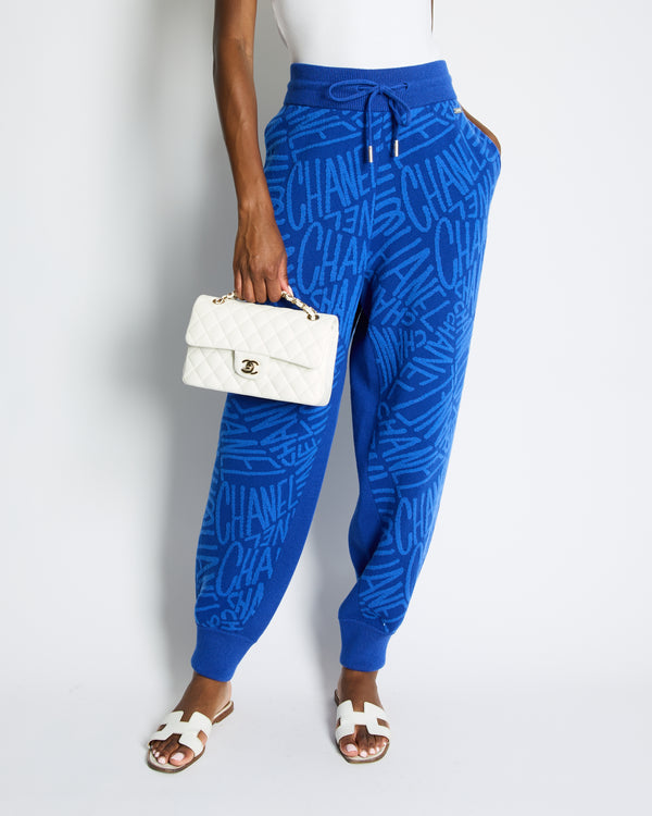 Chanel 21N Electric Blue Cashmere Jogging Bottom with Logo Detail Size FR 44 (UK 14) RRP £2,370