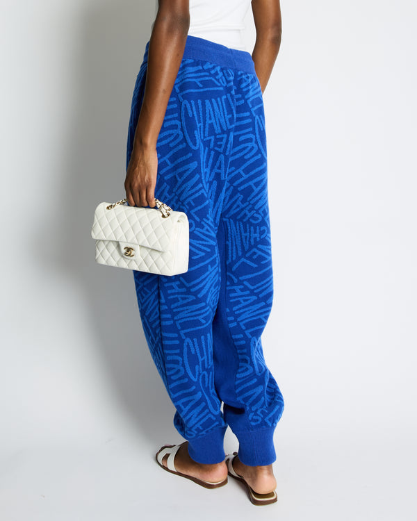 Chanel 21N Electric Blue Cashmere Jogging Bottom with Logo Detail Size FR 44 (UK 14) RRP £2,370