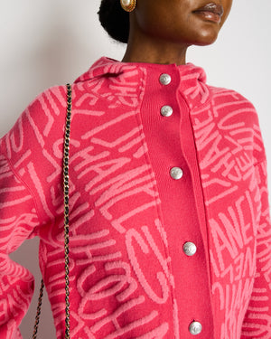Chanel 21N Hot Pink Cashmere Button Down Long Sleeve Jumper with Hood and Logo Details Size FR 40 (UK 12) £3,425