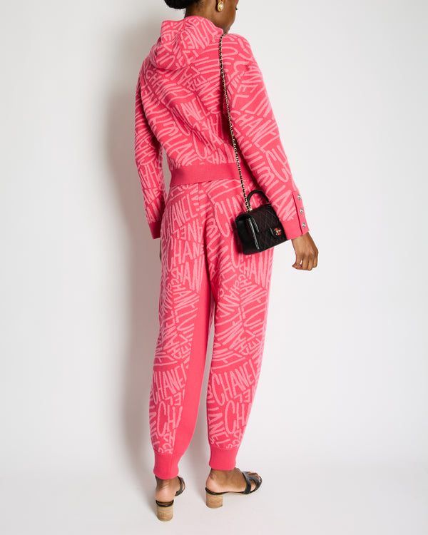 Chanel 21N Hot Pink Cashmere Button Down Long Sleeve Jumper with Hood and Logo Details Size FR 40 (UK 12) £3,425