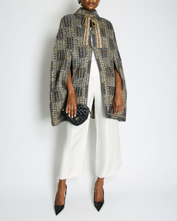 Chanel 16A Metallic Silver & Gold Tweed Cape with Gold Button Detail Size FR 34/36 (UK 6/8)
