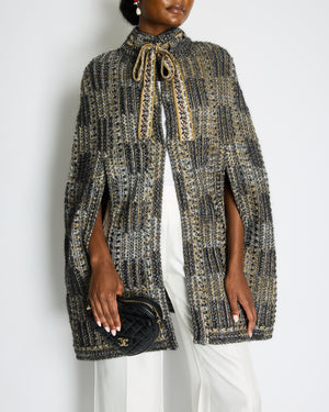 Chanel 16A Metallic Silver & Gold Tweed Cape with Gold Button Detail Size FR 34/36 (UK 6/8)