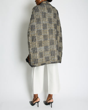 Chanel 16A Metallic Silver & Gold Tweed Cape with Gold Button Detail Size FR 34/36 (UK 6/8)