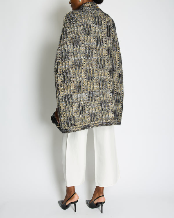 Chanel 16A Metallic Silver & Gold Tweed Cape with Gold Button Detail Size FR 34/36 (UK 6/8)