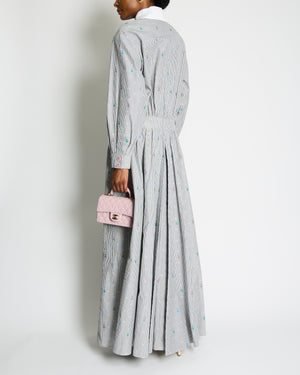 Chanel 23/C Black and White Stripe Long Sleeve Dress with Floral Embellished Pockets and CC buttons Size FR 46 (UK 18) RRP £12,200