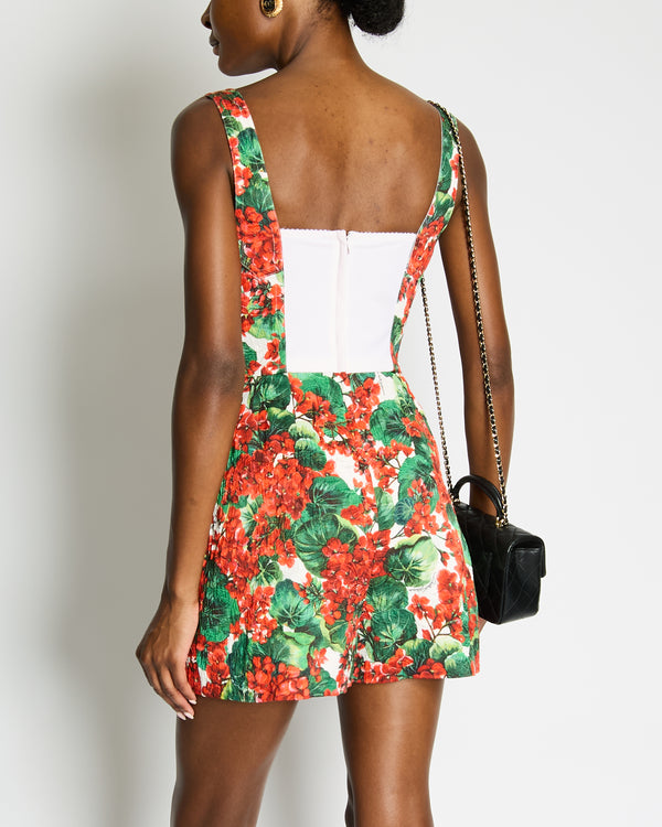 Dolce & Gabbana Green, White Red Geranium Floral Print Playsuit Size IT 40 (UK 8)