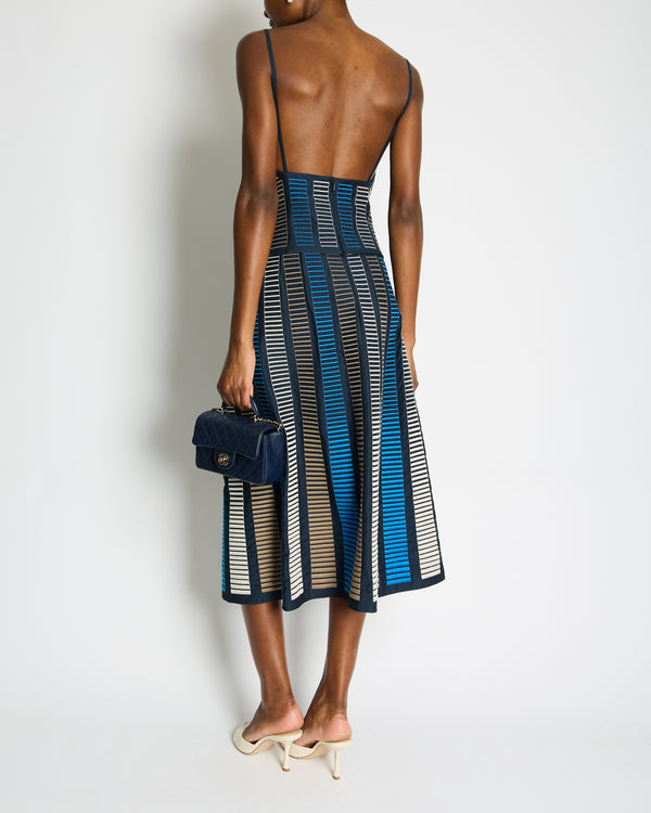 Loro Piana Navy, Blue Cream Printed Two-Piece Top and Midi Skirt Set Size IT 40 (UK 8)