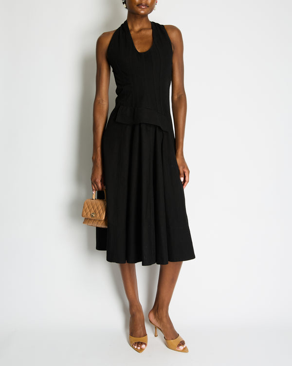 Bottega Veneta Black Sleeveless Cotton Midi Dress with Twist Back and Pocket Detail Size IT 40 (UK 8)