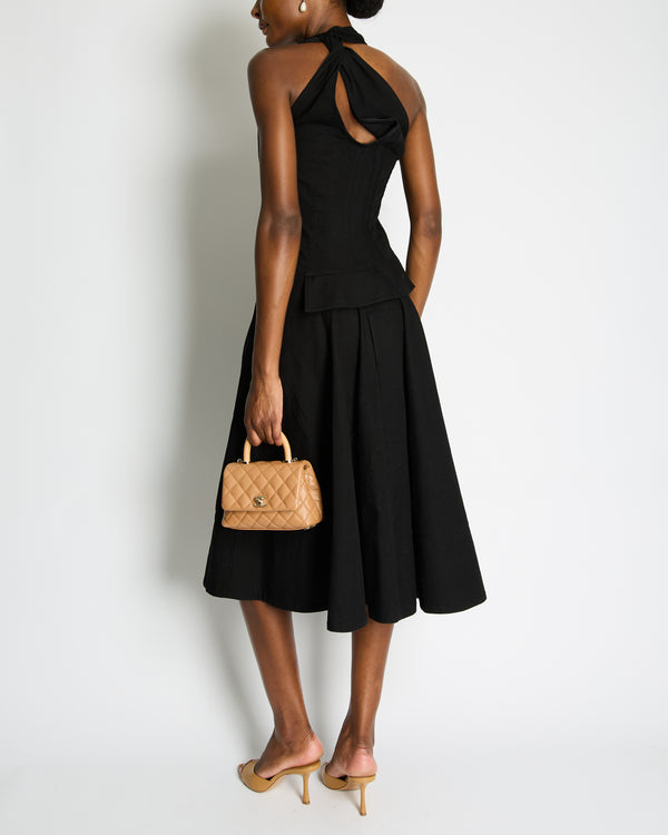 Bottega Veneta Black Sleeveless Cotton Midi Dress with Twist Back and Pocket Detail Size IT 40 (UK 8)
