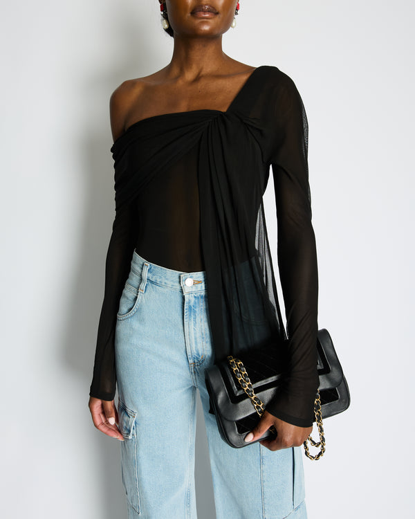 Saint Laurent Black Mesh Long Sleeved Bodysuit Size FR 36 (UK 8)
