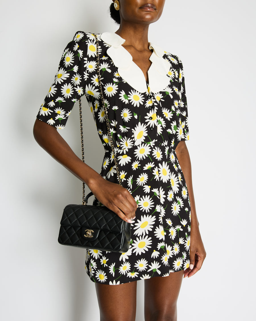 Saint Laurent SS20 Black, Daisy Print Mini Dress with Petal Collar Detail Size FR 36 (UK 8) RRP £1,600
