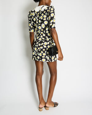 Saint Laurent SS20 Black, Daisy Print Mini Dress with Petal Collar Detail Size FR 36 (UK 8) RRP £1,600