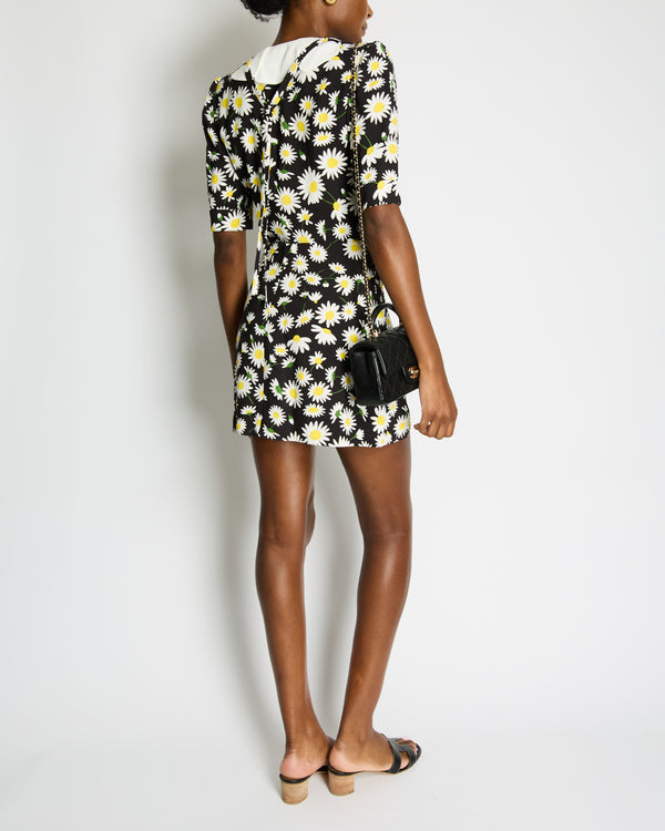 Saint Laurent SS20 Black, Daisy Print Mini Dress with Petal Collar Detail Size FR 36 (UK 8) RRP £1,600