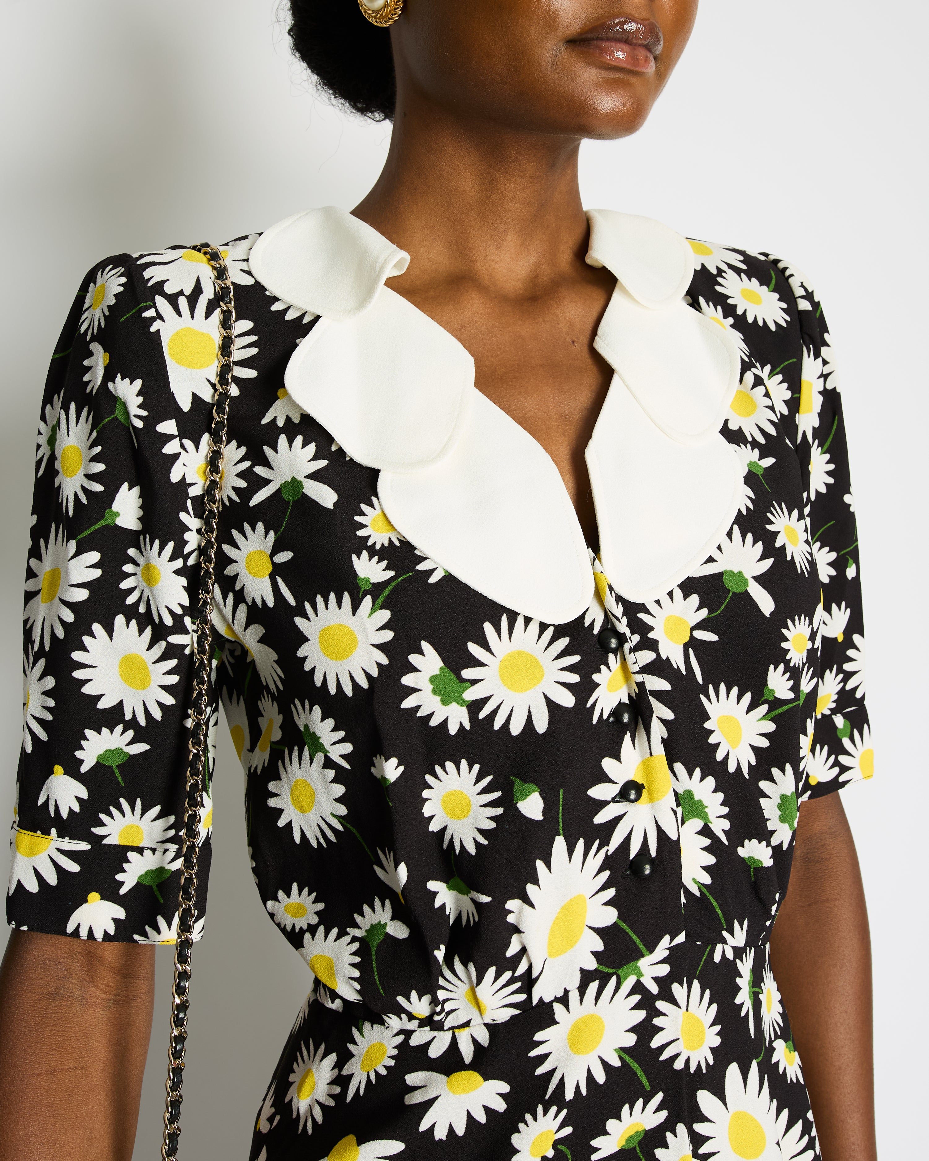Saint Laurent SS20 Black, Daisy Print Mini Dress with Petal