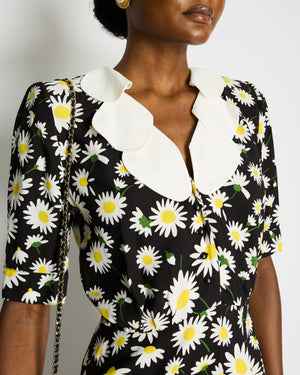 Saint Laurent SS20 Black, Daisy Print Mini Dress with Petal Collar Detail Size FR 36 (UK 8) RRP £1,600