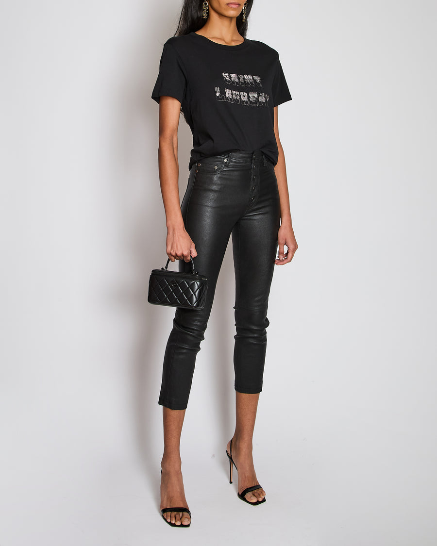 Joseph Black Stretch Leather Slim Trousers with Ruthenium Buttons Size FR 32 (UK 4)