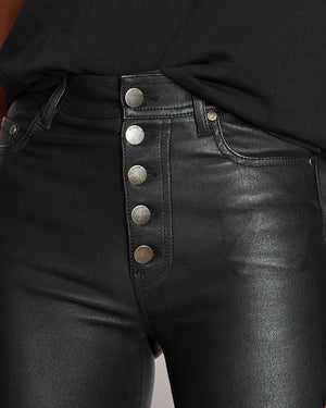 Joseph Black Stretch Leather Slim Trousers with Ruthenium Buttons Size FR 32 (UK 4)