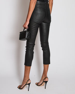 Joseph Black Stretch Leather Slim Trousers with Ruthenium Buttons Size FR 32 (UK 4)