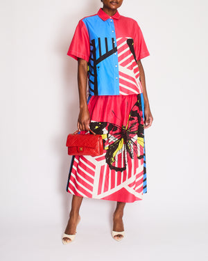 Christian Dior Red, White and Blue Printed Short-Sleeve Shirt and Long Skirt Set Size FR 44 (UK 16)