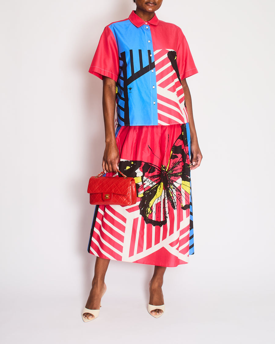 Christian Dior Red, White and Blue Printed Short-Sleeve Shirt and Long Skirt Set Size FR 44 (UK 16)