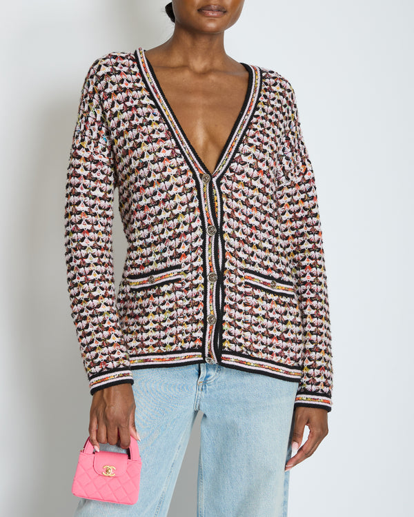 Chanel Multi-Colour Long Sleeve Cashmere Blend Knit Cardigan with Silver CC Logo Buttons Size FR 36 (UK 8)