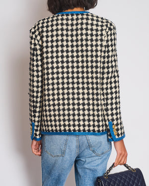 Gucci Black & White Houndstooth Wool Jacket with Electric Blue Thread Detail Size IT 36 (UK 4)