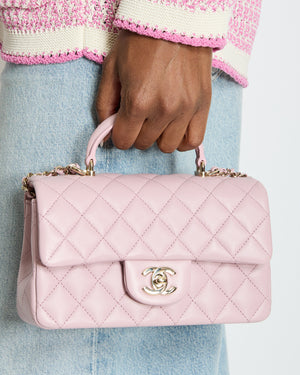 *HOT* Chanel Lilac Mini Rectangular Single Flap Bag in Lambskin Leather with Champagne Gold Hardware