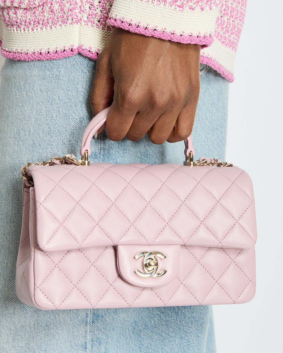 *HOT* Chanel Lilac Mini Rectangular Single Flap Bag in Lambskin Leather with Champagne Gold Hardware