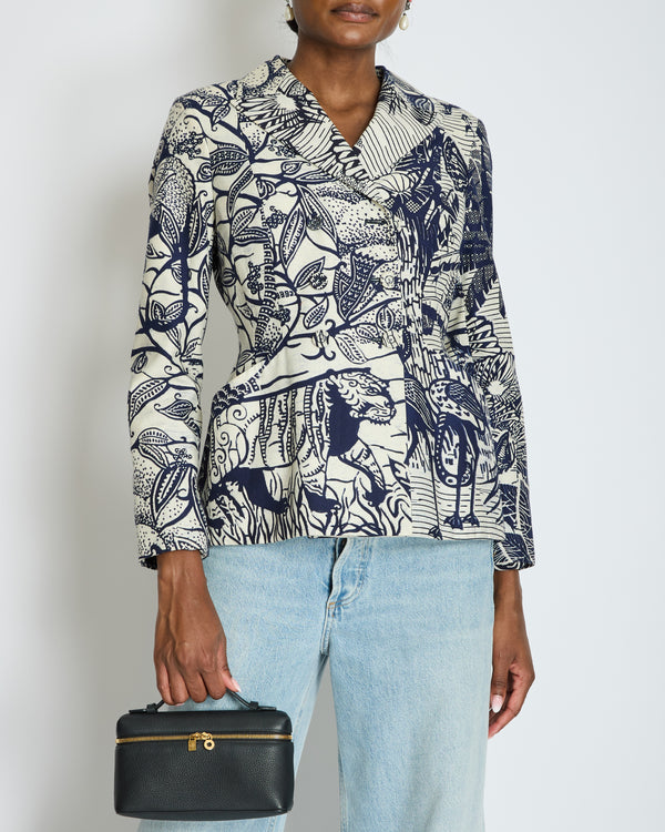 Christian Dior Cruise 2020 Cream and Blue Botanical Printed Button Down Bar Jacket Size FR 38 (UK 10)