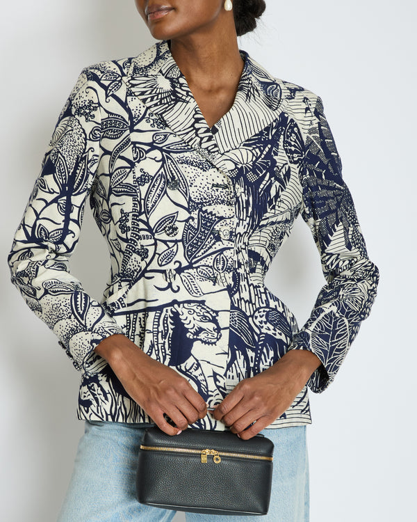 Christian Dior Cruise 2020 Cream and Blue Botanical Printed Button Down Bar Jacket Size FR 38 (UK 10)