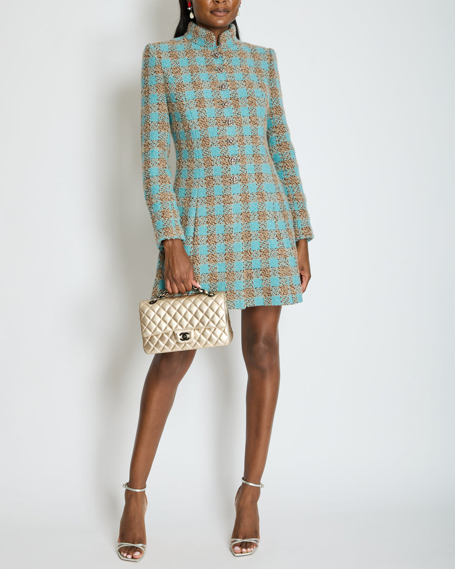 Chanel 22K Blue & Brown Tweed Jacket with Crystal Button Detail Size FR 42 (UK 14) RRP £7150