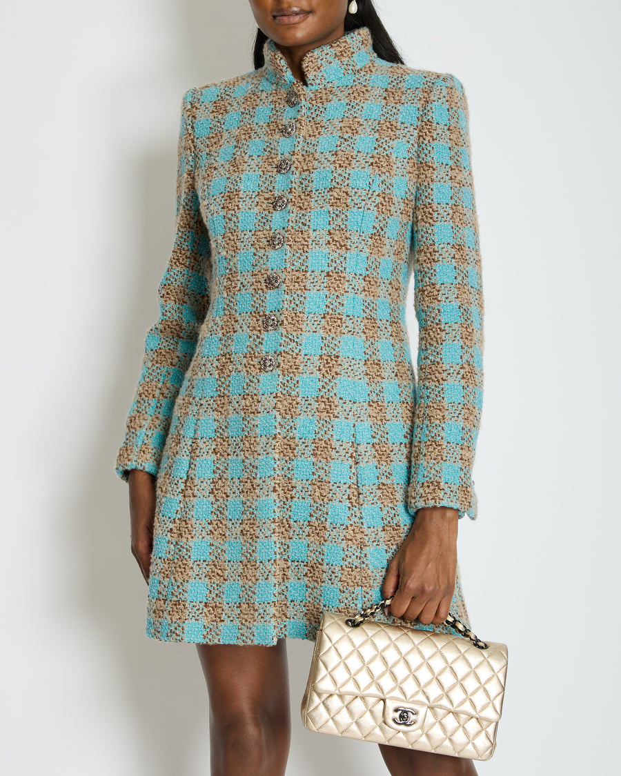 Chanel 22K Blue & Brown Tweed Jacket with Crystal Button Detail Size FR 42 (UK 14) RRP £7150