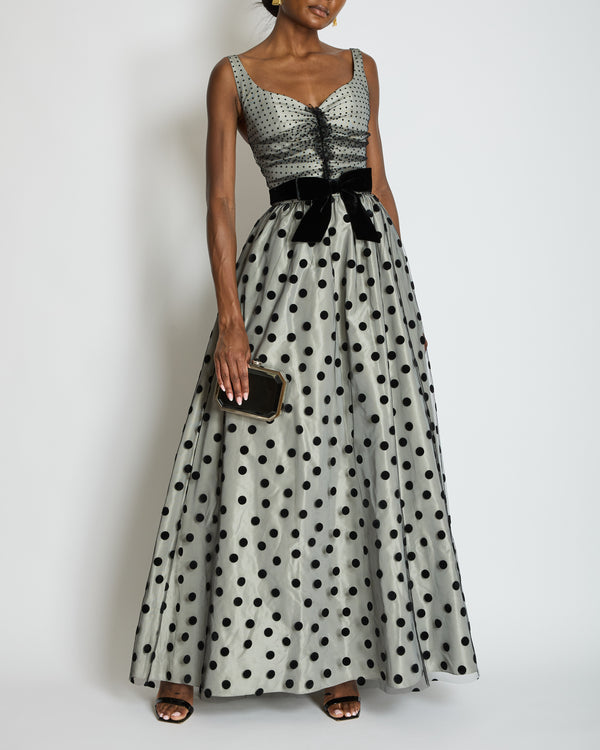 *COUTURE* Stewart Parvin Grey & Black Polka Dot Tulle Gown Dress Size UK 8-10