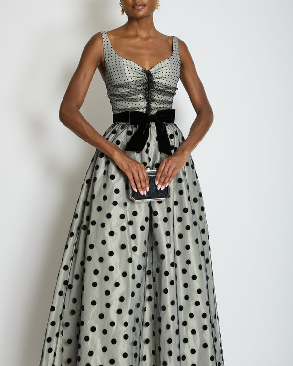 *COUTURE* Stewart Parvin Grey & Black Polka Dot Tulle Gown Dress Size UK 8-10