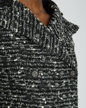 Chanel Black, Grey & White Tweed Double Breasted Jacket with Black CC Logo Buttons Size FR 36 (UK 8)